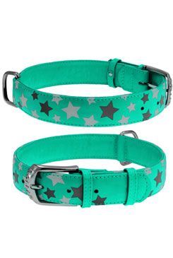 Obojek kožený Stars mint (27-36cm/1,5cm)