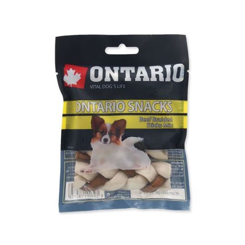 Snack ONTARIO Dog Rawhide Braided Stick Mix 7,5 cm