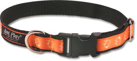 Obojek pro psa nylonový - oranžový se vzorem pes - 2,5 x 34 - 55 cm
