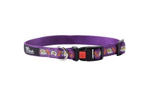 Obojek pro psa nylonový - bezpečnostní - fialový se vzorem pes - 2,5 x 45 - 70 cm
