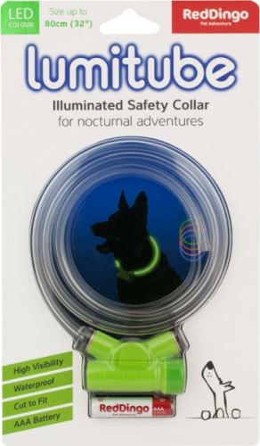 Obojek pro psa svítící - Red Dingo Lumitube led - zelený - 15 - 80 cm