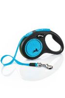 Vodítko FLEXI Neon S pásek 5m/15kg černá/modrá NEW