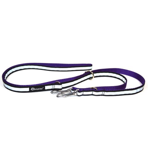 Vodítko pro psa přepínací nylonové reflexní - fialové - 2 x 100 - 200 cm