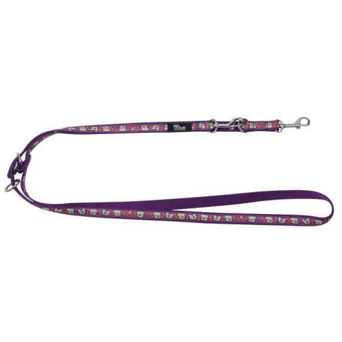 Vodítko pro psa přepínací nylonové - fialové se vzorem psa - 2,5 x 100 - 200 cm