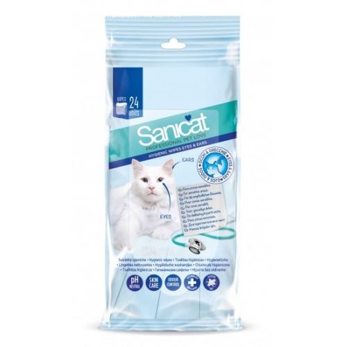 Sanicat čisticí ubrousky na oči a uši pro kočky, 24 ks