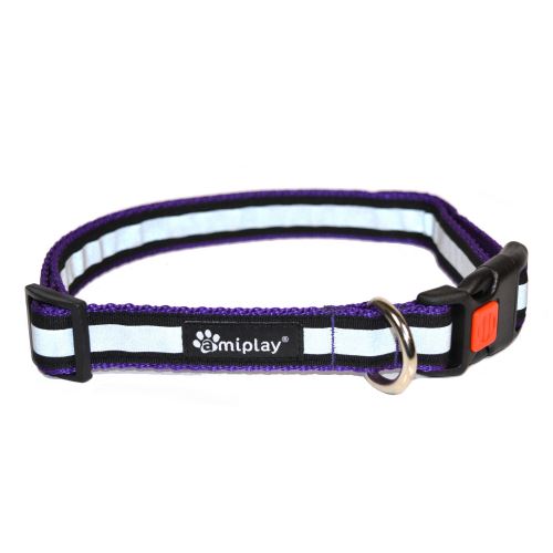 Obojek pro psa nylonový reflexní - bezpečnostní - fialový - 2,5 x 53 - 85 cm