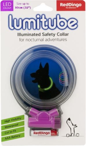 Obojek pro psa svítící - Red Dingo Lumitube led - fialový - 15 - 80 cm