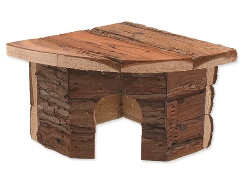 Domek SMALL ANIMAL Rohový dřevěný s kůrou 16 x 16 x 11 cm