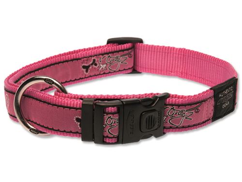 Obojek pro psa nylonový - Rogz Fancy Dress Pink Bones - 2,5 x 43-70 cm