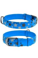 Obojek kožený Stars modrý (27-36cm/1,5cm)