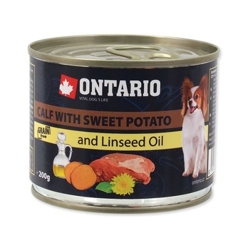 Konzerva ONTARIO Dog Mini Calf, Sweetpotato, Dandelion and Linseed Oil