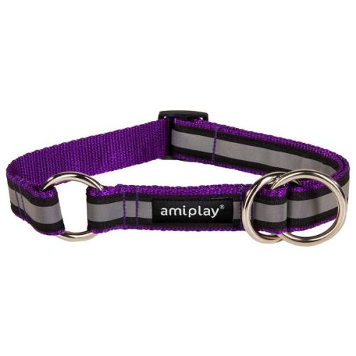 Obojek pro psa polostahovací nylonový reflexní - fialový - 2 x 26 - 48 cm