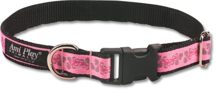 Obojek pro psa nylonový - růžový se vzorem květina - 1,5 x 25 - 40 cm