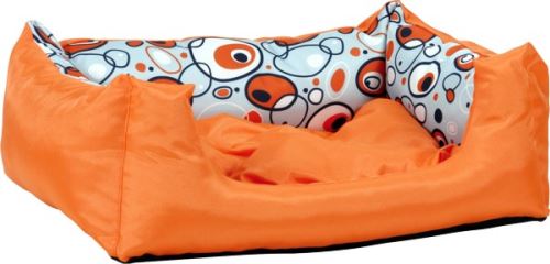Pelech pro zvířata Argi obdélníkový s polštářem - oranžový se vzorem - 45 x 35 x 18 cm