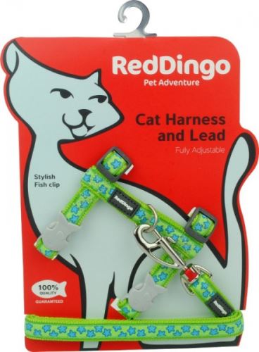 Red Dingo Postroj s vodítkem - kočka- Stars Turquoise