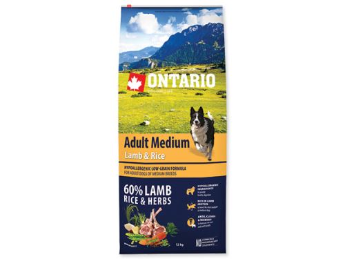 ONTARIO Dog Adult Medium Lamb & Rice + 2,25 kg ZDARMA