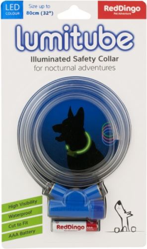 Obojek pro psa svítící - Red Dingo Lumitube led - modrý - 15 - 80 cm