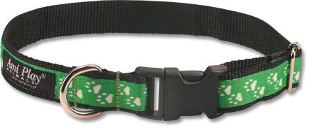 Obojek pro psa nylonový - zelený se vzorem tlapka - 2,5 x 45 - 70 cm