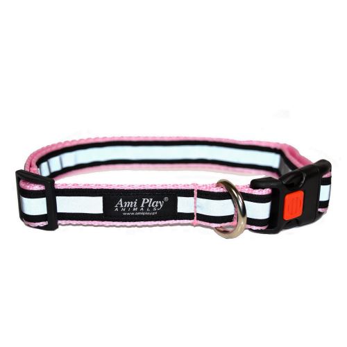Obojek pro psa nylonový reflexní - bezpečnostní - růžový - 2,5 x 53 - 85 cm