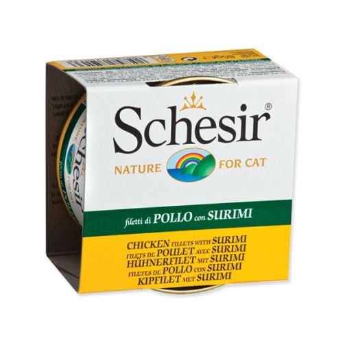 Konzerva SCHESIR Cat kuřecí + surimi v želé 85 g