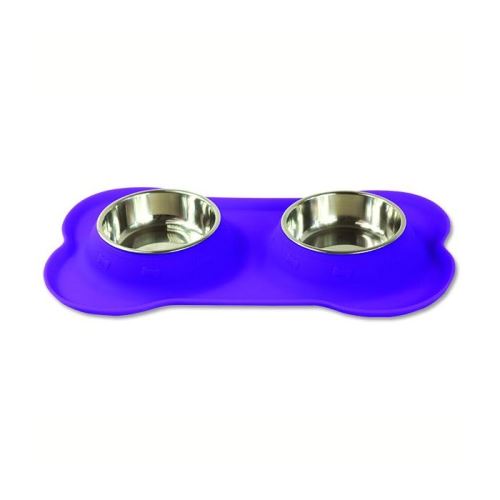 Dog Fantasy podložka silikonová s nerezovými miskami fialová - velikost M