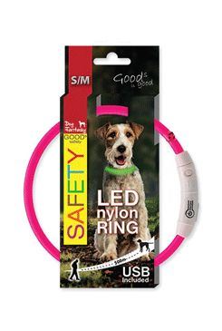 Obojek DOG FANTASY LED nylonový růžový S-M