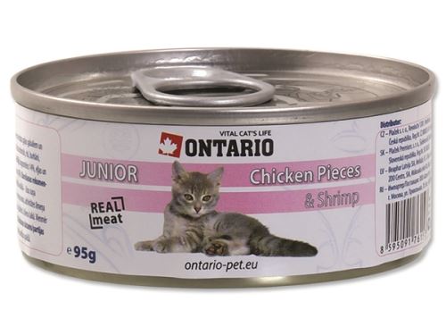 Ontario Junior Chicken Pieces & Shrimp konzerva - kuřecí kousky & garnát pro koťata 95 g