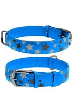 Obojek kožený Stars modrý (38-49cm/2,5cm)