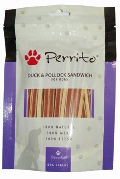 Perrito Duck & Pollock Sandwich - kachna & treska pamlsek pro psy 100 g