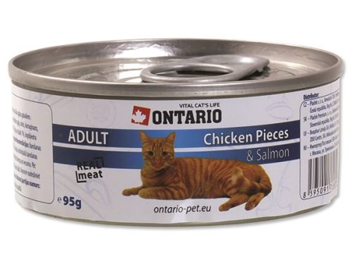 Konzerva pro kočky Ontario Chicken Pieces + Salmon 95 g
